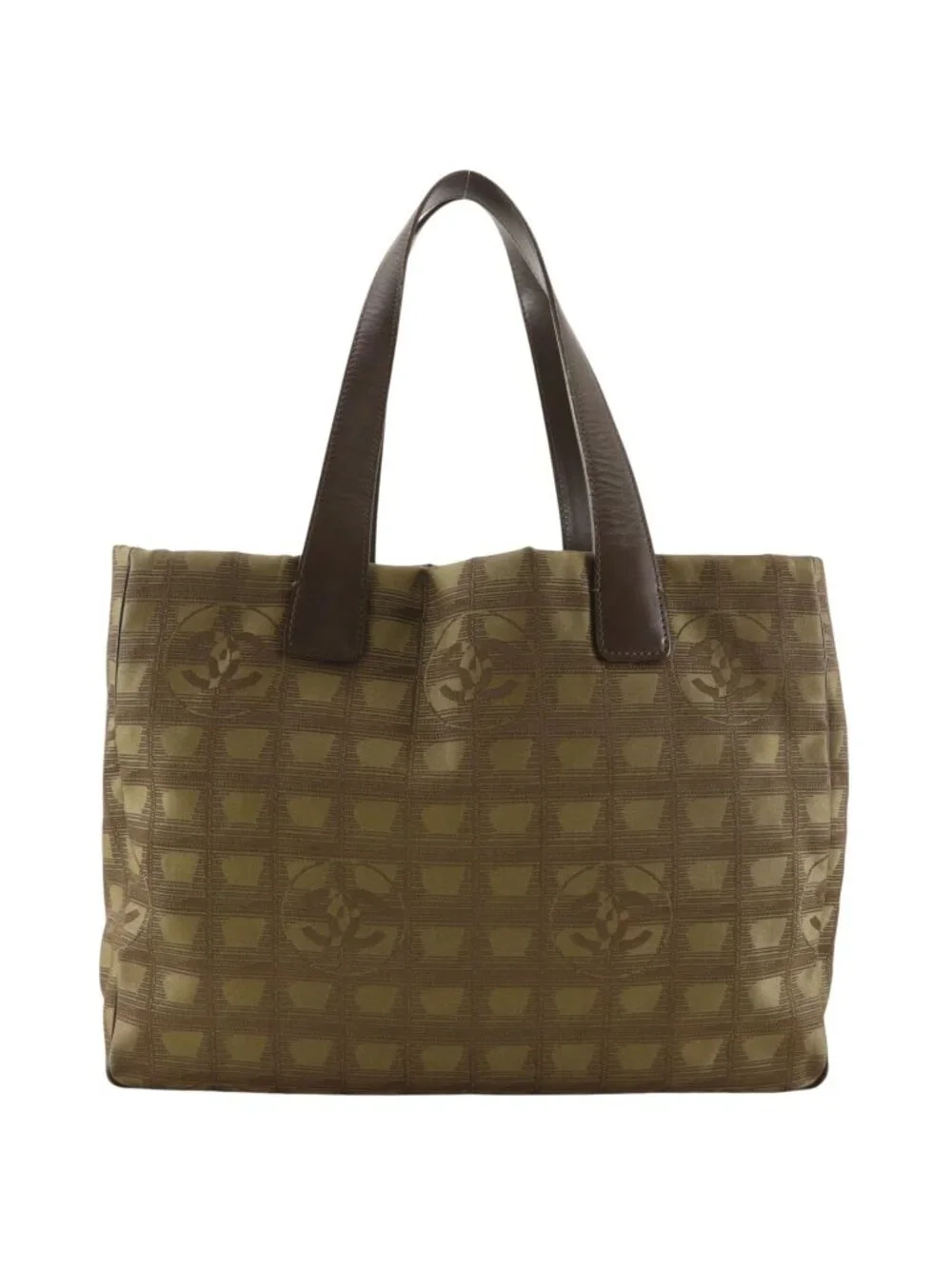 Chanel New Travel Line Tote Bag MM Nylon Canvas Khaki